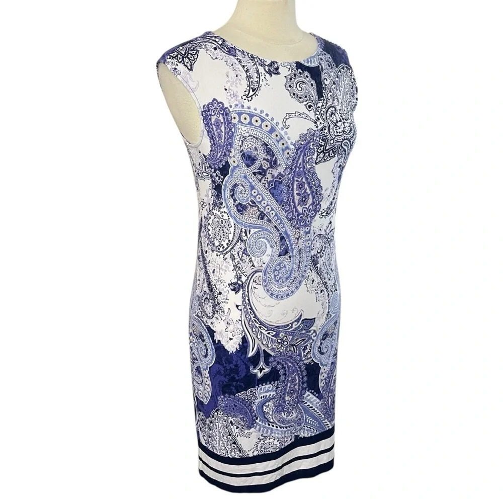 CHICO’S Lightweight Paisley Print Sleeveless Midi Sheath Dress, Small